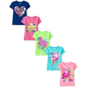 The Children’s Place Girls’ Trends Icons Short Sleeve Graphic T-shirts (5-Pack)(New Summer)