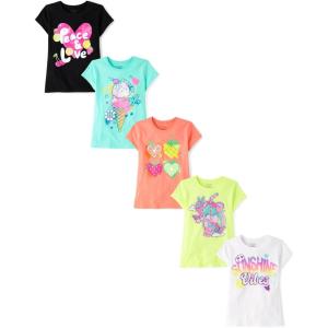 The Children’s Place Girls’ Trends Icons Short Sleeve Graphic T-shirts (5-Pack)(Summer)