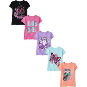The Children’s Place Girls’ Trends Icons Short Sleeve Graphic T-shirts (5-Pack)(Unicorn/Owl/Love/Moon/Butterfly)