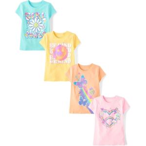 The Children’s Place Girls Trends,Icons Short Sleeve Graphic T-Shirts,4 Pack(Heart/Be Kind/Girl Power/Butterflies)