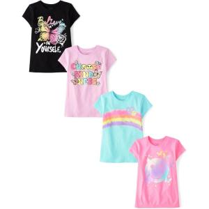 The Children’s Place Girls Trends,Icons Short Sleeve Graphic T-Shirts,4 Pack(Rainbow Paint/Kindness/Believe/Rainbow)