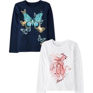 The Children’s Place Girls Unicorns,Sports,Butterflies Long Sleeve Graphic T-Shirts,2 Pack(Butterflies/Ballet Slippers)