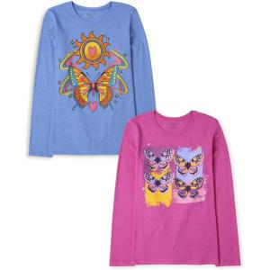 The Children’s Place Girls Unicorns,Sports,Butterflies Long Sleeve Graphic T-Shirts,2 Pack(Butterfly Sun/Butterflies)
