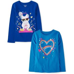 The Children’s Place Girls Unicorns,Sports,Butterflies Long Sleeve Graphic T-Shirts,2 Pack(Cat Dj/Heart Rainbow)