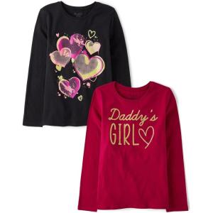The Children’s Place Girls Unicorns,Sports,Butterflies Long Sleeve Graphic T-Shirts,2 Pack(Daddys Girl/Heart)