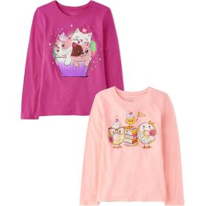 The Children’s Place Girls Unicorns,Sports,Butterflies Long Sleeve Graphic T-Shirts,2 Pack(Doughnuts/Kitten Cupcakes)