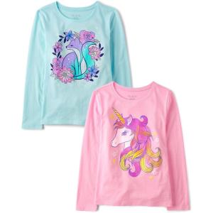 The Children’s Place Girls Unicorns,Sports,Butterflies Long Sleeve Graphic T-Shirts,2 Pack(Fox Flowers/Unicorn)