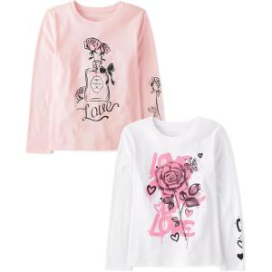 The Children’s Place Girls Unicorns,Sports,Butterflies Long Sleeve Graphic T-Shirts,2 Pack(Love/Rose)