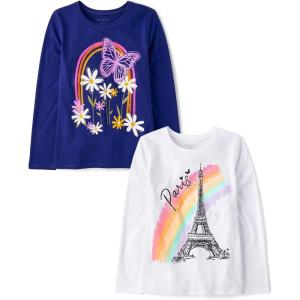 The Children’s Place Girls Unicorns,Sports,Butterflies Long Sleeve Graphic T-Shirts,2 Pack(Pairs/Rainbow)