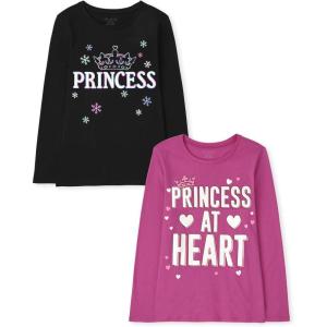 The Children’s Place Girls Unicorns,Sports,Butterflies Long Sleeve Graphic T-Shirts,2 Pack(Princess/Princess at Heart)