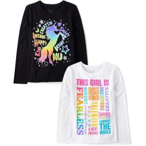 The Children’s Place Girls Unicorns,Sports,Butterflies Long Sleeve Graphic T-Shirts,2 Pack(This Girl/Rainbow Unicorn)