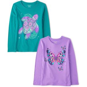 The Children’s Place Girls Unicorns,Sports,Butterflies Long Sleeve Graphic T-Shirts,2 Pack(Turtle/Butterfly)
