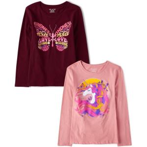 The Children’s Place Girls Unicorns,Sports,Butterflies Long Sleeve Graphic T-Shirts,2 Pack(Unicorn Butterflies/Butterfly)