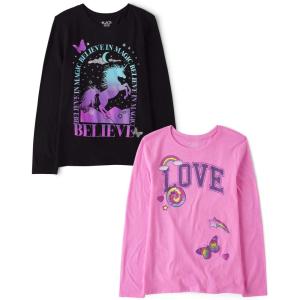 The Children’s Place Girls Unicorns,Sports,Butterflies Long Sleeve Graphic T-Shirts,2 Pack(Unicorn/Love)