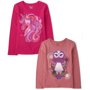 The Children’s Place Girls Unicorns,Sports,Butterflies Long Sleeve Graphic T-Shirts,2 Pack(Unicorn/Owl)