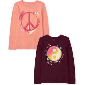 The Children’s Place Girls Unicorns,Sports,Butterflies Long Sleeve Graphic T-Shirts,2 Pack(Yin Yang/Peace Sign)