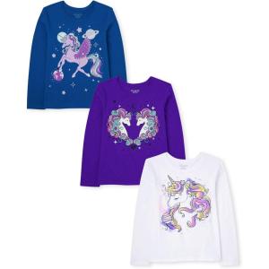 The Children’s Place Girls Unicorns,Sports,Butterflies Long Sleeve Graphic T-Shirts,3 Pack(Unicorns/Unicorn/Space Unicorn)