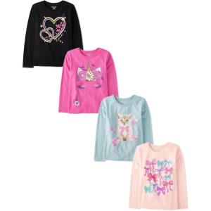 The Children’s Place Girls Unicorns,Sports,Butterflies Long Sleeve Graphic T-Shirts,4 Pack(Hearts/Unicorn/Cat/Bows)