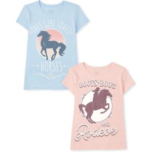 The Children’s Place Girls Unicorns,Sports,Butterflies Short Sleeve Graphic T-Shirts,2 Pack(Boots Bows/Love Horses)