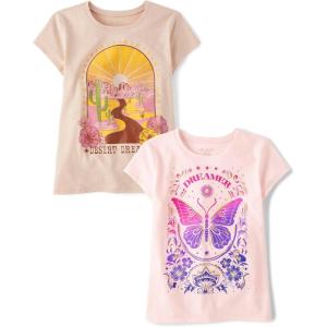 The Children’s Place Girls Unicorns,Sports,Butterflies Short Sleeve Graphic T-Shirts,2 Pack(Desert Dream/Dreamer)