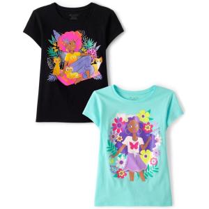 The Children’s Place Girls Unicorns,Sports,Butterflies Short Sleeve Graphic T-Shirts,2 Pack(Girl/Girl Flowers)
