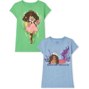 The Children’s Place Girls Unicorns,Sports,Butterflies Short Sleeve Graphic T-Shirts,2 Pack(Mermaid Princess/Girl Flowers)