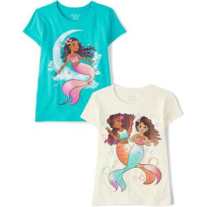 The Children’s Place Girls Unicorns,Sports,Butterflies Short Sleeve Graphic T-Shirts,2 Pack(Mermaids/Mermaid)