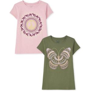 The Children’s Place Girls Unicorns,Sports,Butterflies Short Sleeve Graphic T-Shirts,2 Pack(Peace Sign/Butterfly)