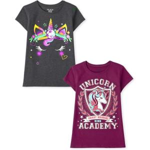 The Children’s Place Girls Unicorns,Sports,Butterflies Short Sleeve Graphic T-Shirts,2 Pack(Unicorn Academy/Soccer Unicorn)