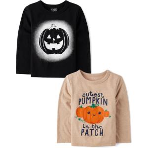 The Children’s Place Unisex-Baby and Toddler All Holidays,Birthdays Long Sleeve Graphic T-Shirts,2 Pack(Cutest Pumpkin/Jack-o-lantern)