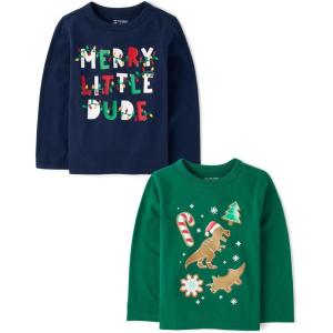 The Children’s Place Unisex-Baby and Toddler All Holidays,Birthdays Long Sleeve Graphic T-Shirts,2 Pack(Dino Gingerbread/Merry Dude)