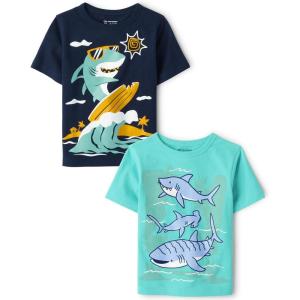 The Children’s Place Unisex-Baby and Toddler Dinos,Animals,Cars Short Sleeve Graphic T-Shirts,2 Pack(Shark Surfer/Sharks 2-pack)