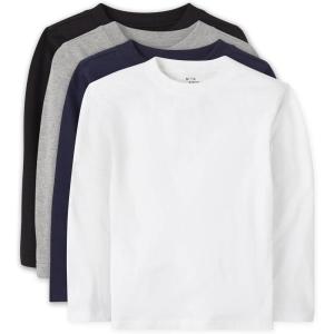 The Children’s Place baby boys And Toddler Long Sleeve Basic Layering T-shirt T Shirt, Black/H Smoke/New Navy/White 4 Pack, 3T US