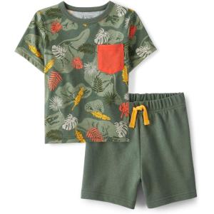 The Children’s Place baby-boys And Toddler Boys Short Sleeve Top and Shorts, 2 Pc Set(Olive Dino Set)
