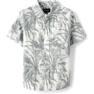 The Children’s Place boys Short Sleeve Button Up Shirt(Fin Gray Hawaiian)