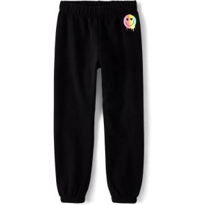 The Children’s Place girls Knit Active Sweatpants(Black Happy Face)