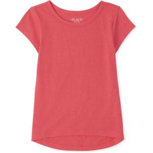 The Children’s Place girls Short Sleeve High Low Top(Coral Rose)