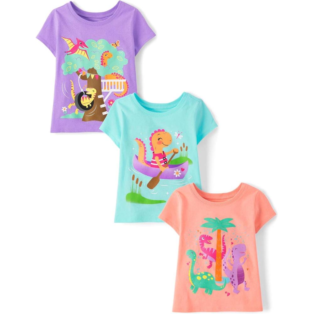 imageThe Childrens Place BabyBoys and Toddler School Days Short Sleeve Graphic TShirtsmultipacksDinosDinos TreehouseDino Canoe 3pack