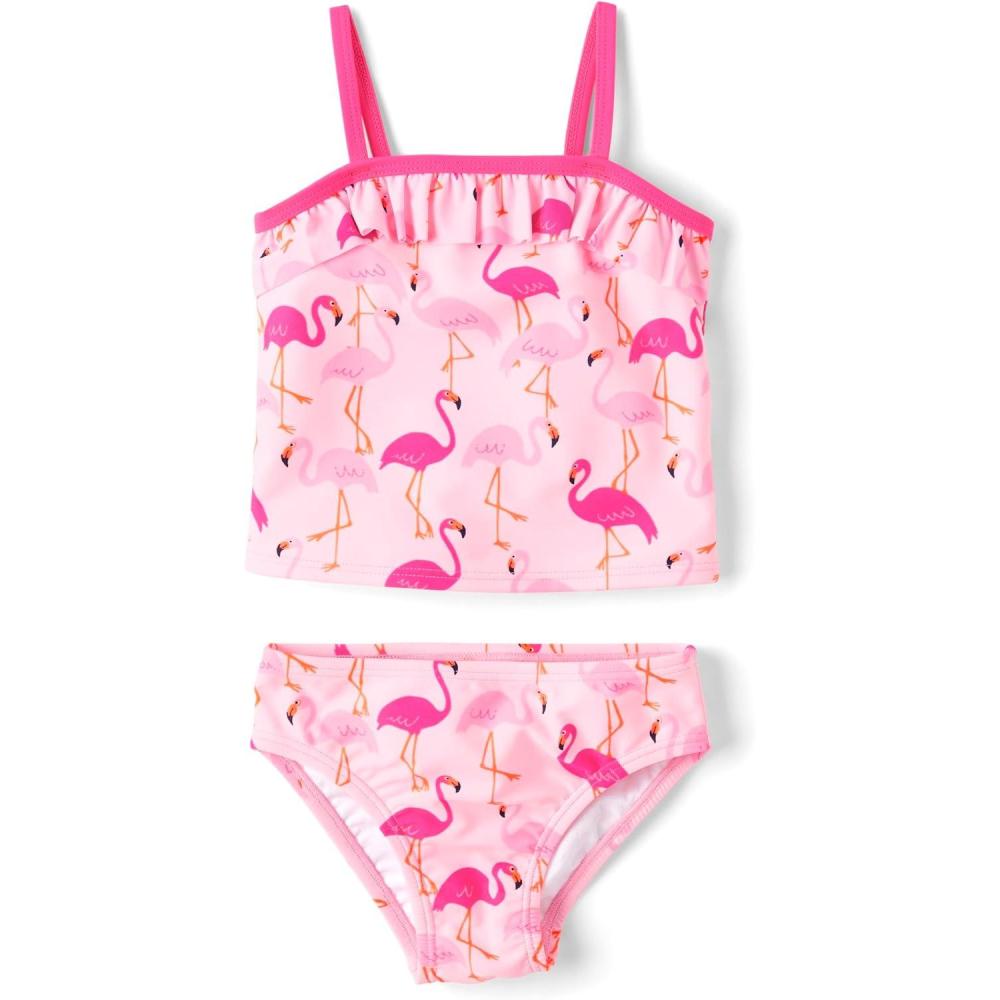 imageThe Childrens Place BabyGirls and Toddler 2 Piece Tankini SwimsuitRuffle Flamingo