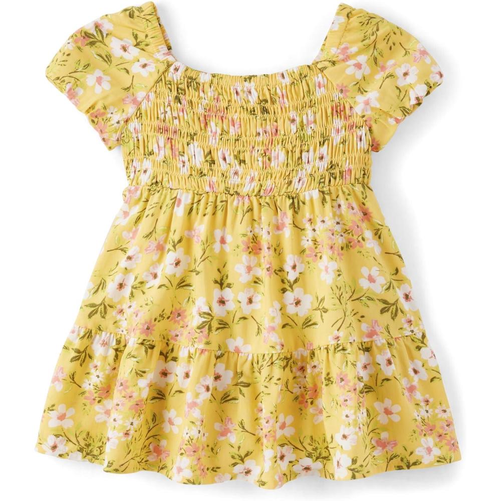 imageThe Childrens Place BabyGirls and Toddler Tiered Dress Short SleeveSunset Gold Floral Puff Sleeve