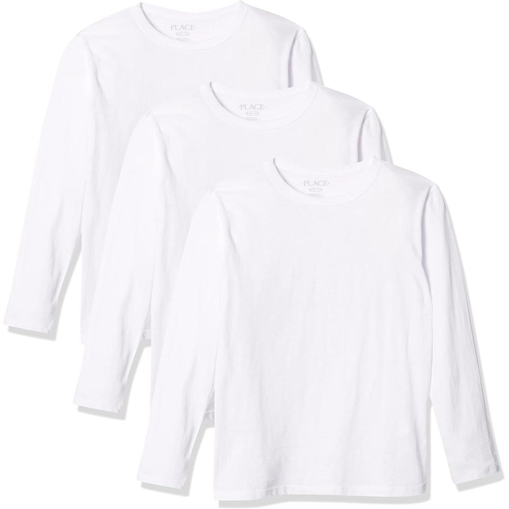 imageThe Childrens Place Boys Basic Layering Long Sleeve TeeWhite 3pack