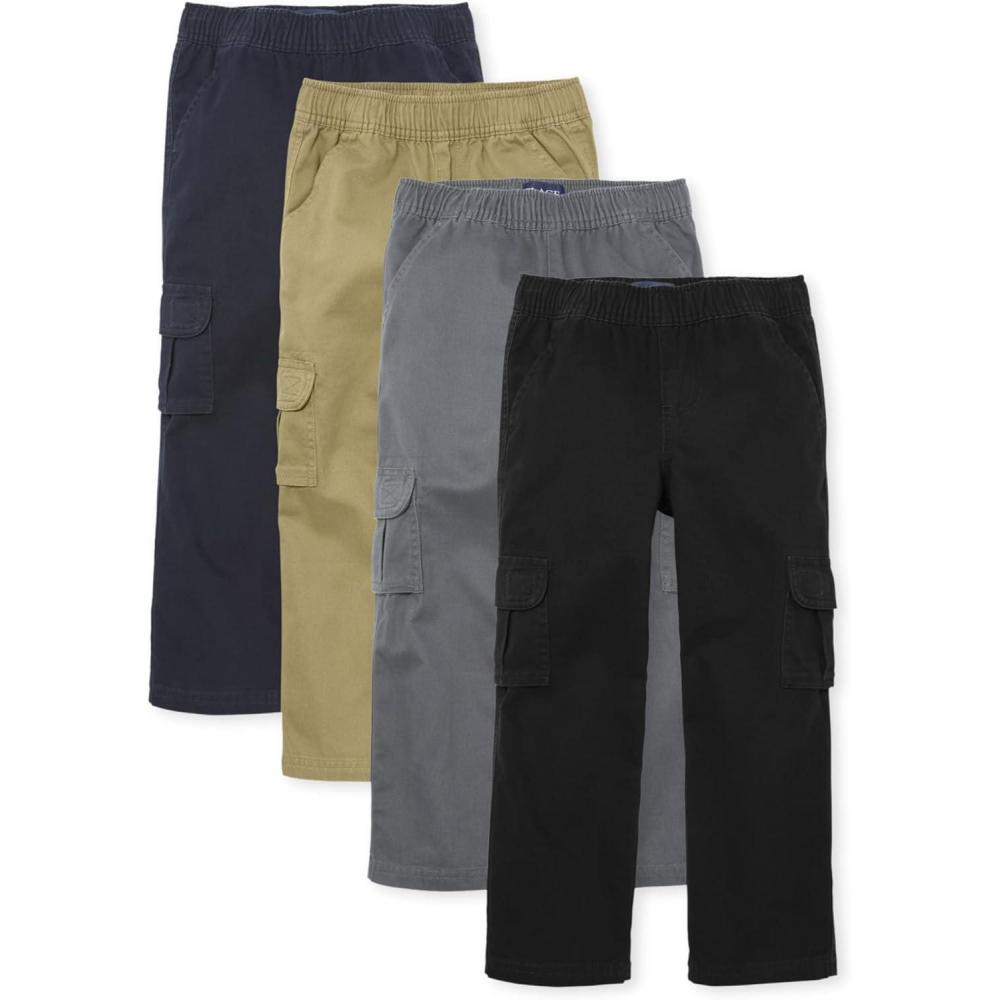 imageThe Childrens Place Boys Pull on Cargo Pants MultipacksBlackFlaxGrayNew Navy 4pack