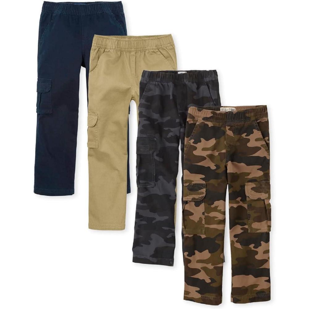 imageThe Childrens Place Boys Pull on Cargo Pants MultipacksFlaxNew NavyNight CamoOlive Camo 4 Pack