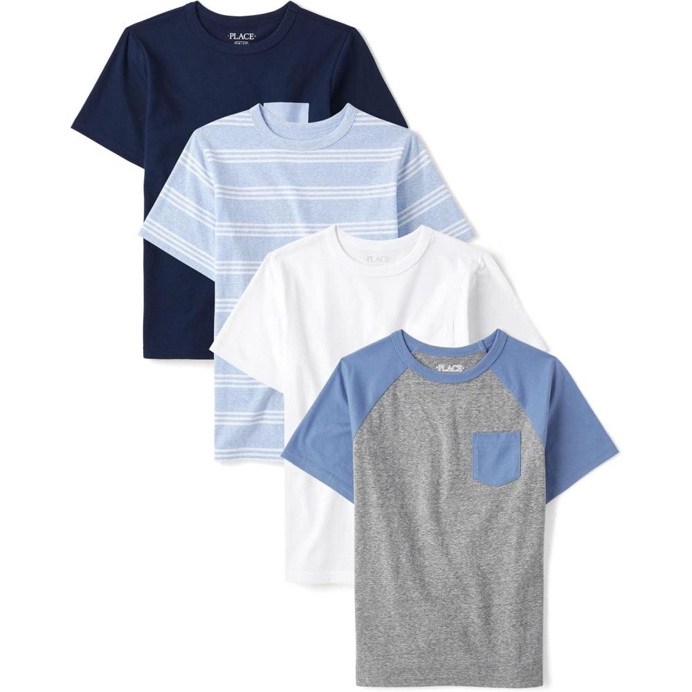 imageThe Childrens Place Boys Short Sleeve Knit TShirtBlueLt Blue StripeWhiteGrey 4pack