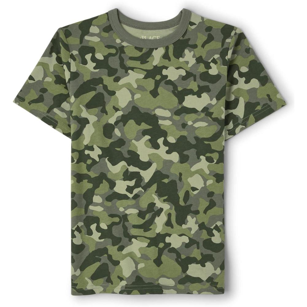 imageThe Childrens Place Boys Short Sleeve Knit TShirtGreen Camo