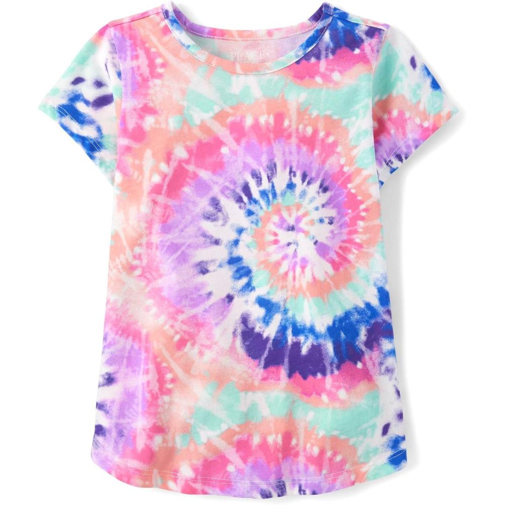 imageThe Childrens Place Girls Short Sleeve Graphic High Low TopDynamic Lilac Tie Dye