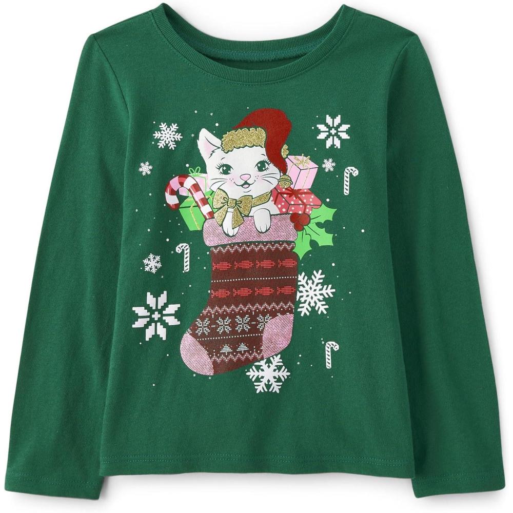 imageThe Childrens Place UnisexBaby and Toddler All HolidaysBirthdays Long Sleeve Graphic TShirtsChristmas Stocking Cat