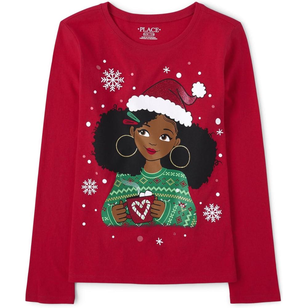 imageThe Childrens Place UnisexBaby and Toddler All HolidaysBirthdays Long Sleeve Graphic TShirtsGirl Santa Hat