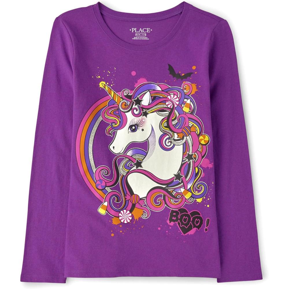 imageThe Childrens Place UnisexBaby and Toddler All HolidaysBirthdays Long Sleeve Graphic TShirtsPurple Boo Unicorn