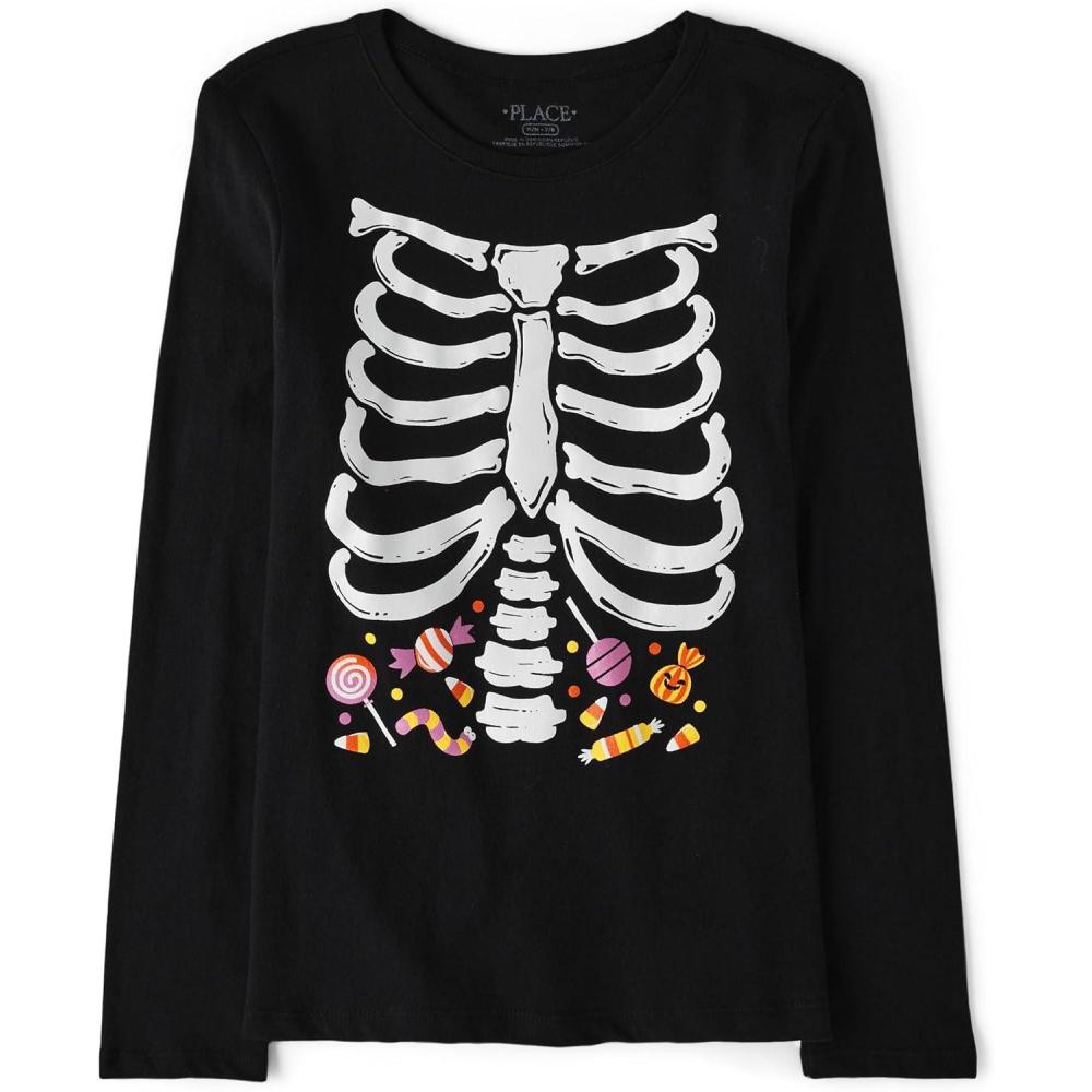 imageThe Childrens Place UnisexBaby and Toddler All HolidaysBirthdays Long Sleeve Graphic TShirtsSkeleton Rib Cage Candy